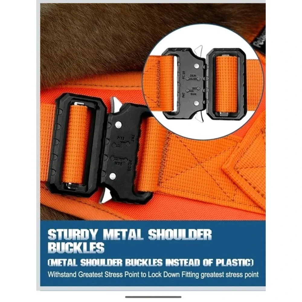 DNALLRINO Tactical Dog Harness Vest Dogs, Adjustable Military Pet Orange XL NEW
